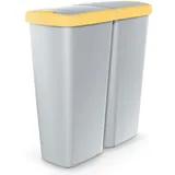 monzana Monzana® Mülleimer Küche 50L 2 Fächer mit Deckel Druckknopf Abfalleimer Büro Papierkorb Biomüll Gelber Sack Mülltrennsystem Recycling Grau Gelb