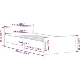 vidaXL Bettgestell ohne Matratze Räuchereiche 100x200 cm Holzwerkstoff
