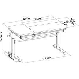 [en.casa] Kinderschreibtisch Sauda 120x60 cm Grau