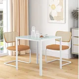 Esstisch Glas Weiß 75x75x75 Cm, Quadratischer Küchentisch Mit Metallrahmen Für 4 Personen