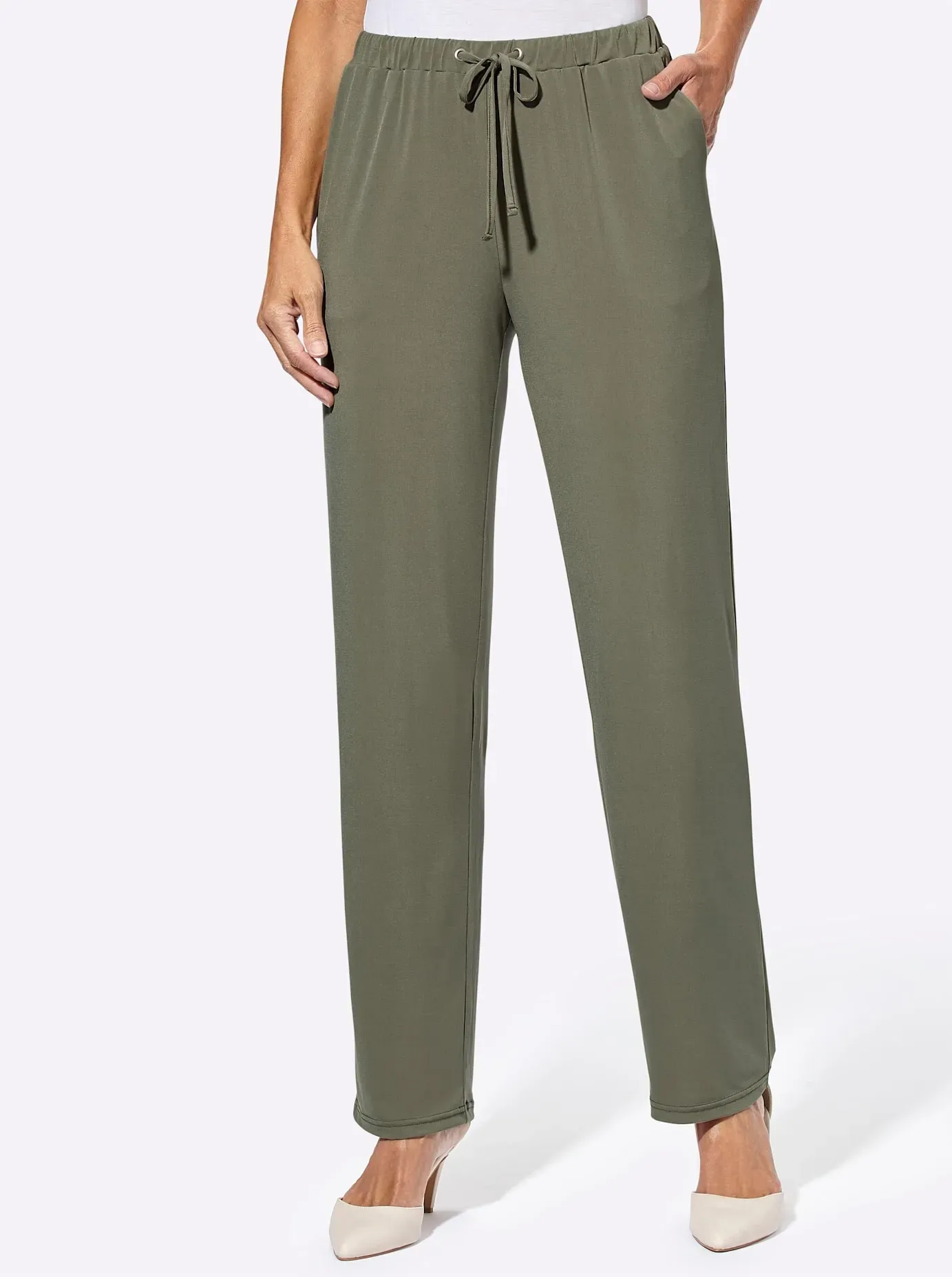 Jerseyhose LADY, Damen, Gr. 22, Kurzgrößen, grün (khaki), 95% Polyester, 5% Elasthan, unifarben, lang, Hosen Jerseyhose