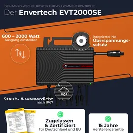 solarway Solarway® Balkonkraftwerk 2000W komplett Steckdose - neuester 2000W Wechselrichter Solaranlage Komplettset - 500W Solarmodule & Envertech & Zubehör