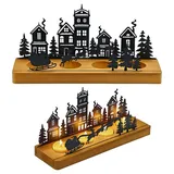 Kerzenhalter Adventskranz Modern, Advent Teelichthalter, Weihnachten Kerzentablett mit Metall Kerzentellern & Holz Kerzenständer, Adventsgesteck, Tisch Adventsdeko Weihnachtsdeko für Tischdeko