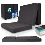 Beautissu Premium L Klappmatratze 80x200cm Gästebett faltbar inkl. Tasche – extra dick Visco-Matratze hoher Schlafkomfort – waschbar Gästematratze klappbar einfacher Transport – Anthrazit