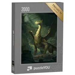puzzleYOU Puzzle Illustration eines Drachen vor Ruinen, 2000 Puzzleteile, puzzleYOU-Kollektionen Fabel, Drache, Tiere aus Fantasy & Urzeit