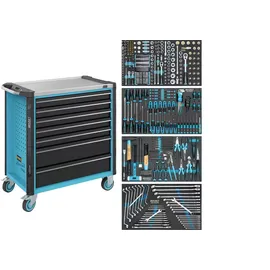 HAZET Werkstattwagen Assistent 179NXL, Sortiment 179NXL-7/382, 382-teilig, Schubladen, flach: 5× 81 x 696 x 398 mm, Schubladen, hoch: 2× 166 x 696 x 398 mm