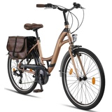 Licorne Bike Stella Plus Premium City Bike in 26 und 28 Zoll Aluminium Fahrrad für Mädchen, Jungen, Herren und Damen - 21 Gang-Schaltung - Hollandfahrrad StVZO (Gold, 26 Zoll)