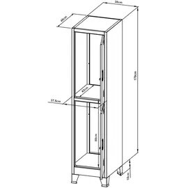 [en.casa] Schließfachschrank Stahl 180x38x45 cm Grau abschließbar