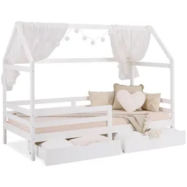 Homestyle4u Hausbett 2522 90 x 200 cm Kiefer massiv weiß