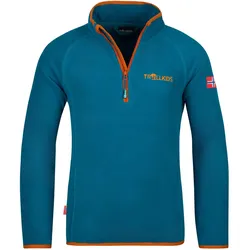 Trollkids Kinder Nordland Half Zip Fleecepullover - 128 - deep lagoon/cinnamon