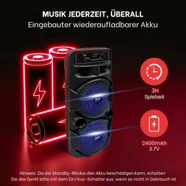 Pyle Audio Pyle Bluetooth Lautsprecher - PA Anlage, Karaoke Maschine, Musikbox Groß, Partybox, Dual 8” Subwoofer, Tragbare Musikboxen 600W mit wiederauflad...