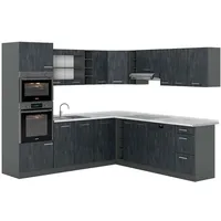 Vicco Winkelküche L-Form 237 x 247 cm Schwarz Beton/Anthrazit mit Arbeitsplatte Marmor