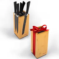 Exitoso NEU Messerblock aus Bambus, 360-Grad-Drehbar mit außen Magneten