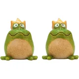 Dekohelden24 2er Set Froschkönige, Teichfrösche, Frösche Garten, Froschfiguren Outdoor, aus Steingut grün, Lieferumfang: 2 Frösche, L/B/H 8 x 10 x 12 cm