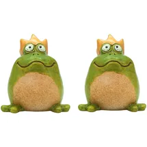 Dekohelden24 2er Set Froschkönige, Teichfrösche, Frösche Garten, Froschfiguren Outdoor, aus Steingut grün, Lieferumfang: 2 Frösche, L/B/H 8 x 10 x 12 cm