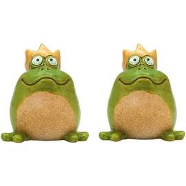 Dekohelden24 2er Set Froschkönige, Teichfrösche, Frösche Garten, Froschfiguren Outdoor, aus Steingut grün, Lieferumfang: 2 Frösche, L/B/H 8 x 10 x 12 cm