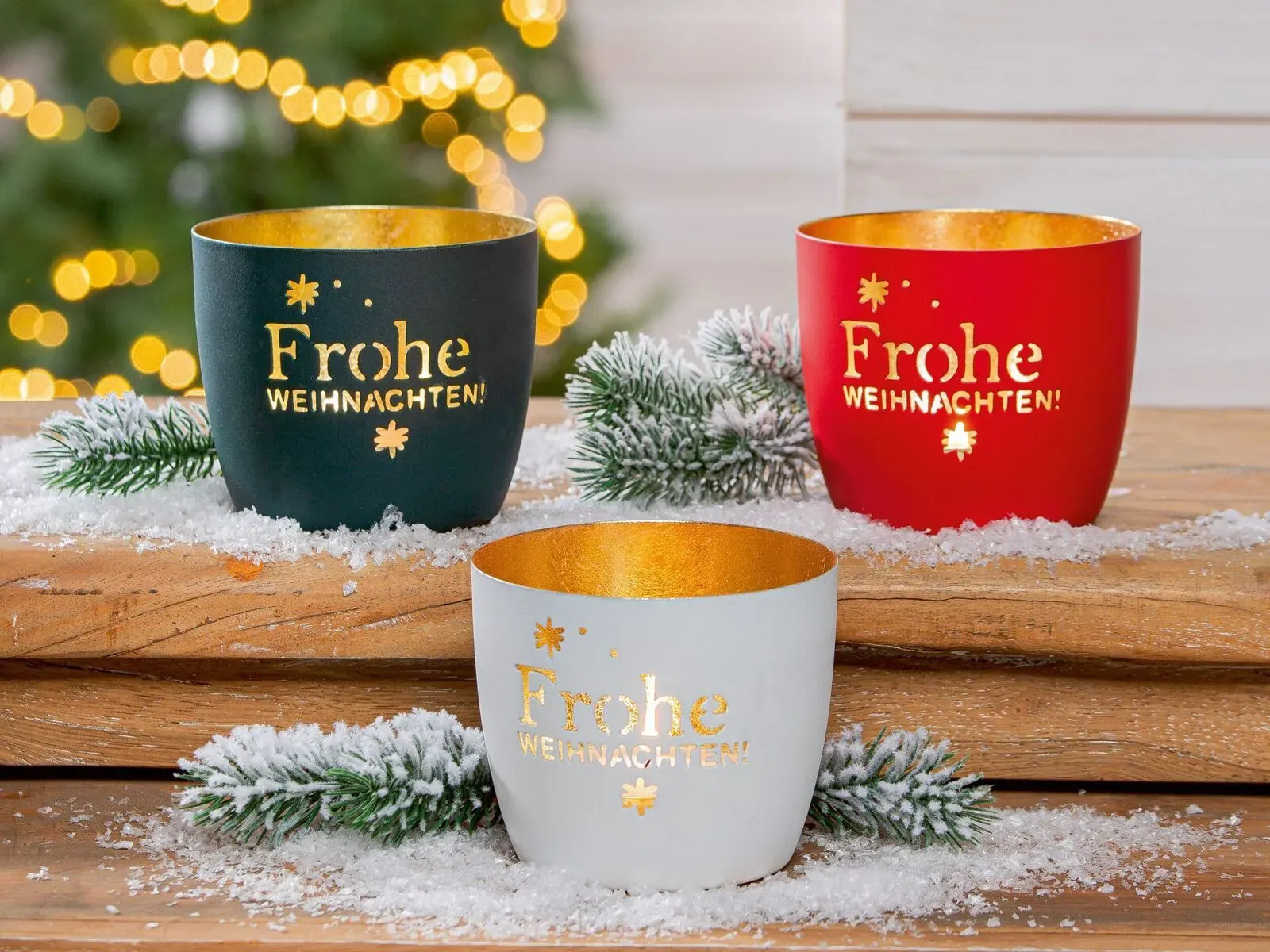 Windlicht Frohe Weihnachten Metall grün 9cm