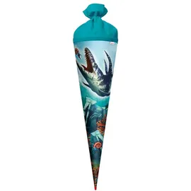 ROTH Schultüte groß Dino Mosasaurus 70 cm, rund, Rot(h)-Spitze, Filzverschluss - Zuckertüte, Dino Mosasaurus, Schulanfang