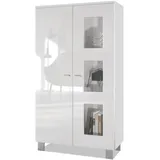 Vladon Standvitrine Denjo 71 x 129 x 35 cm Weiß matt/Weiß Hochglanz
