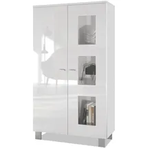 Vladon Standvitrine Denjo 71 x 129 x 35 cm Weiß matt/Weiß Hochglanz