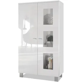 Vladon Standvitrine Denjo 71 x 129 x 35 cm Weiß matt/Weiß Hochglanz