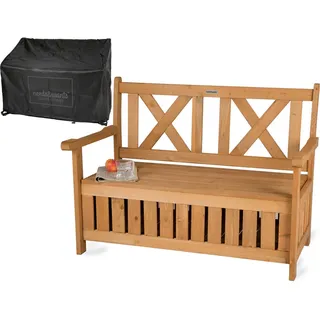 needs&wants Gartenbank Holz wetterfest mit Stauraum und Abdeckung 2-Sitzer Truhenbank Holzbank klassisch, Massivholz Dunkelbraun