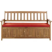 Beliani Gartenbank Akazienholz 3-Sitzer mit Stauraum Auflage Rot 160cm
