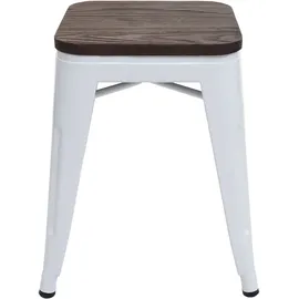 Mendler 2er-Set Hocker HWC-A73 inkl. Holz-Sitzfläche, Metallhocker Sitzhocker, Metall Industriedesign stapelbar ~ weiß