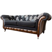 JVmoebel Chesterfield-Sofa, Sofa Dreisitzer Klassisch Design Wohnzimmer Chesterfield Textil grau