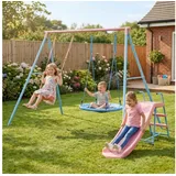 LVHOM Schaukelkombination 330x136x180cm, Gartenschaukel mit Rutsche, stabilem Gestell, (1x klassische Schaukel mit Sitzfläche+Scheibenschaukel+Rutsche, Metallrahmen in A-Form, bis zu 50kg, pflegeleicht, einfache Montage), für verschiedene Außenbereiche wie Terrassen, Gärten und Balkone blau|rosa