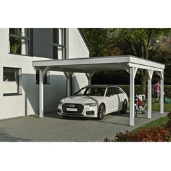 SKANHOLZ Carport »Grunewald«, BxT: 427 x 554 cm, Firsthöhe: 251 cm, lasiert - weiss