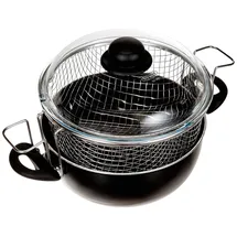 BALLARINI Fritteuse mit Antihaftbeschichtung, mit 2 Griffen, mit Glasdeckel und Stahlkorb, Durchmesser 24 cm, schwarz, Florenz