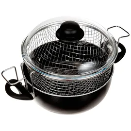 BALLARINI Fritteuse mit Antihaftbeschichtung, mit 2 Griffen, mit Glasdeckel und Stahlkorb, Durchmesser 24 cm, schwarz, Florenz