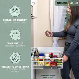 bremermann Teleskopschublade 30 cm mit Einlegeboden, Küchenschublade zum Nachrüsten, Vollauszug mit Teleskop-Schienen, ideal für Küche, Bad & Schlafzimmer, weiß