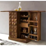 FineBuy - Hausbar Massivholz 65x91x50 cm Weinbar ausklappbar, Kleine Bar modern, Barschrank mit Türen, Spirituosenschrank mit Aufbewahrung für