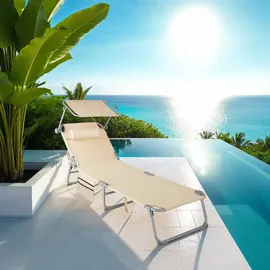 Tectake tectake® Sonnenliege, klappbar, 4-fach verstellbare Rückenlehne mit Seitentasche