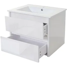 MCW Waschbecken + Unterschrank MCW-B19, Waschbecken Waschtisch Badezimmer, hochglanz 50x60cm weiß