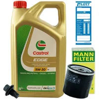 Ölwechsel Set Inspektion 5L Castrol Edge Titanium FST LL 5W-30 Öl Motoröl + MANN Ölfilter + Öl Ablassschraube Verschlussschraube