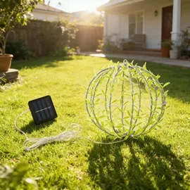 ideoon lights Solar Leuchtkugel im Blätterdesign PVC Ø20 cm inkl. Erdspiess, S-Haken und Solarpanel beige