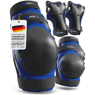 SKATEWIZ Inliner Schoner Erwachsene - Schoner Inliner Erwachsene - Knieschützer - Schützer Skate Protektoren - Knie und Ellenbogenschützer Damen Herren - Smash Größe L Blau Schwarz