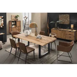 Esstisch SIT, braun (natur, antikschwarz, antikschwarz, natur), B:220cm H:75cm T:100cm, Platte Wildeiche geölt, Gestell Metall, Tische, Esstisch Holz-Esstische Rechteckiger Esstisch, Kufengestell im industriellen Antiklook