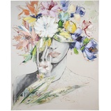 Casablanca by Gilde GILDE Bild Frau mit Blumenhut H. 100 cm creme, grau, bunte Blumen, auf Leinwand