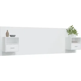 vidaXL Kopfteil mit Nachttischen Weiß Holzwerkstoff