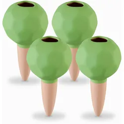 Relaxdays Bewässerungskugeln Ton, 4er Set, Ø 6 cm, Wasserspender für Zimmerpflanzen & Balkonkästen, terrakotta/grün