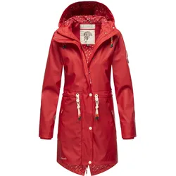 Regenjacke NAVAHOO "Tropical Stormoo", Damen, Gr. XS (34), rot, Obermaterial: 70% Polyester, 30% Polyurethan, Innenfutter: 100% Polyester, Ärmelfutter: 100% Polyester, Wattierung: 100% Polyester, modisch, gerade ca. Mitte Oberschenkel, hoch geschlossener Ausschnitt, Langarm Ärmel ohne Ärmelschlitz Rippstrickbündchen, Jacken, Wasserdichter Damen Outdoor Regenmantel