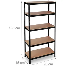 Relaxdays Schwerlastregal, Traglast 1325 kg, 5 Ebenen, zum Stecken, Keller, Garage, 180x90x45 cm, Stahl, MDF, schwarz