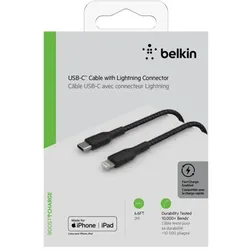 Belkin Lightning/USB-C Kabel  2m ummantelt, mfi zert., schwarz
