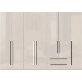 PLACES OF STYLE Kleiderschrank PLACES OF STYLE "Piano, UV lackiert, hochglänzend in beige oder weiß, FSC-zertifiziert", beige (beige hochglanz), B:317cm H:224cm T:56cm, Spanplatte, Schränke, Kleiderschrank Drehtürenschrank, in vielen Breiten, Höhe 224cm, mit Soft-Close