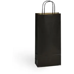Tasche für 2 Flaschen schwarzes geripptes Kraftpapier verdrehte Griffe je 200 - Gimex