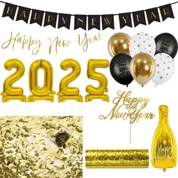 Silvester 2025 Party Deko Set Partyset gold schwarz Happy Year